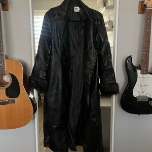 Princess Polly Faux Leather Black Coat with Fur Trim